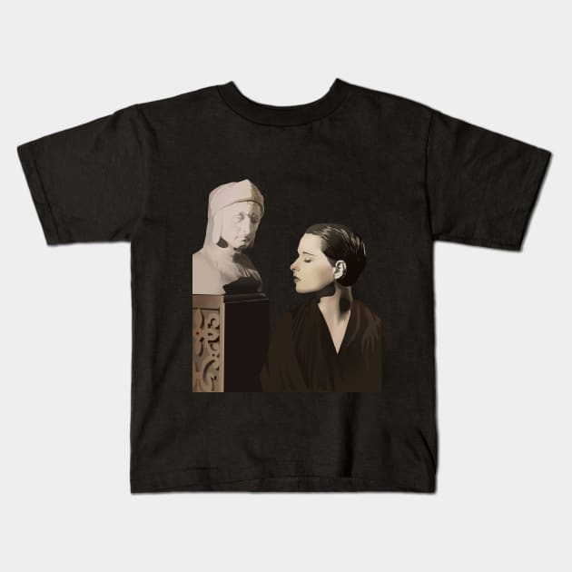 Louise Brooks® with bust of Dante Alighieri Kids T-Shirt by Louise Brooks®